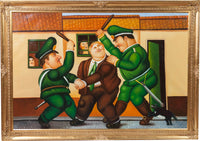 Biscottini Dipinto a mano olio su tela con cornice in legno finitura foglia oro 205x3x144