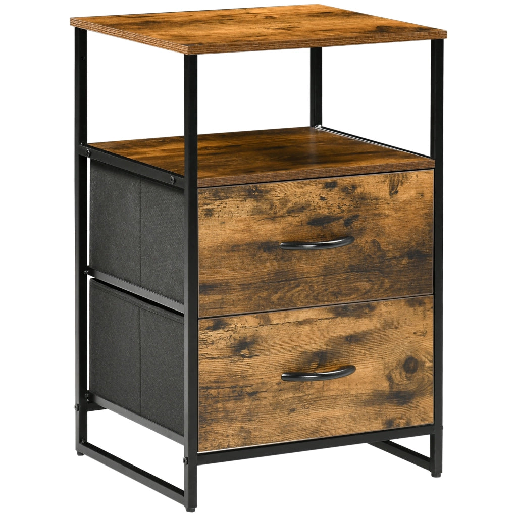Comodino con 2 cassetti ¨C zephmum ¨C Grigio, Legno e Metallo, 45x40x70.5 cm