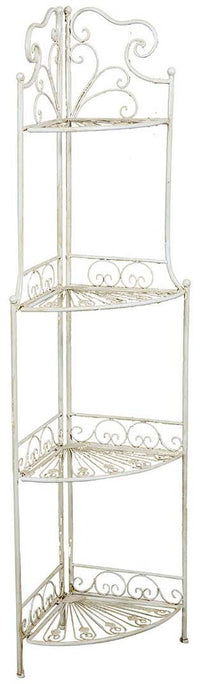 Biscottini Etagere ad angolo, multifunzione, richiudibile in ferro battuto finitura bianca anticata L46xPR32xH155 cm