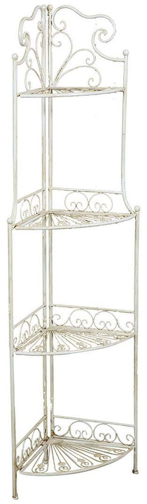 Biscottini Etagere ad angolo, multifunzione, richiudibile in ferro battuto finitura bianca anticata L46xPR32xH155 cm