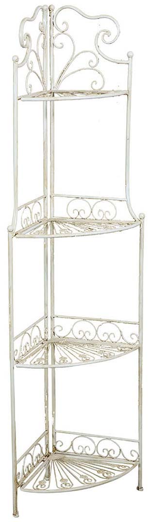 Biscottini Etagere ad angolo, multifunzione, richiudibile in ferro battuto finitura bianca anticata L46xPR32xH155 cm