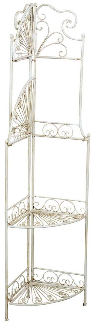 Biscottini Etagere ad angolo, multifunzione, richiudibile in ferro battuto finitura bianca anticata L46xPR32xH155 cm