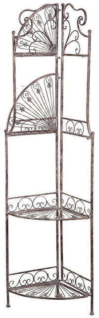 Biscottini Etagere ad angolo, multifunzione, richiudibile in ferro battuto finitura ruggine anticata L46xPR32xH155 cm