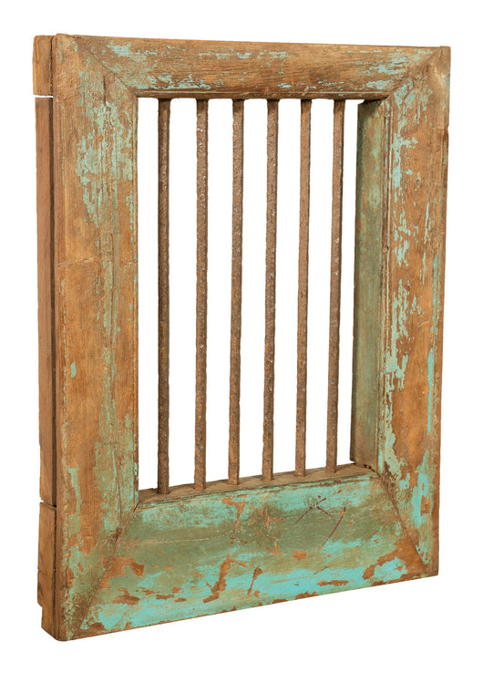 Biscottini Finestra finestrina grata in legno massello e in ferro antica e vecchia medievale con telaio da interno o da esterno