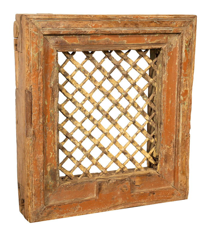 Biscottini Finestra finestrina grata in legno massello e in ferro antica e vecchia medievale con telaio da interno o da esterno