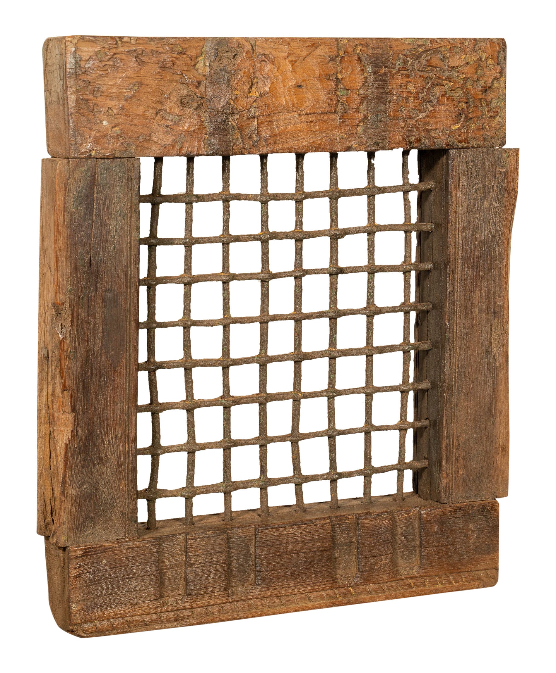 Biscottini Finestra finestrina grata in legno massello e in ferro antica e vecchia medievale con telaio da interno o da esterno