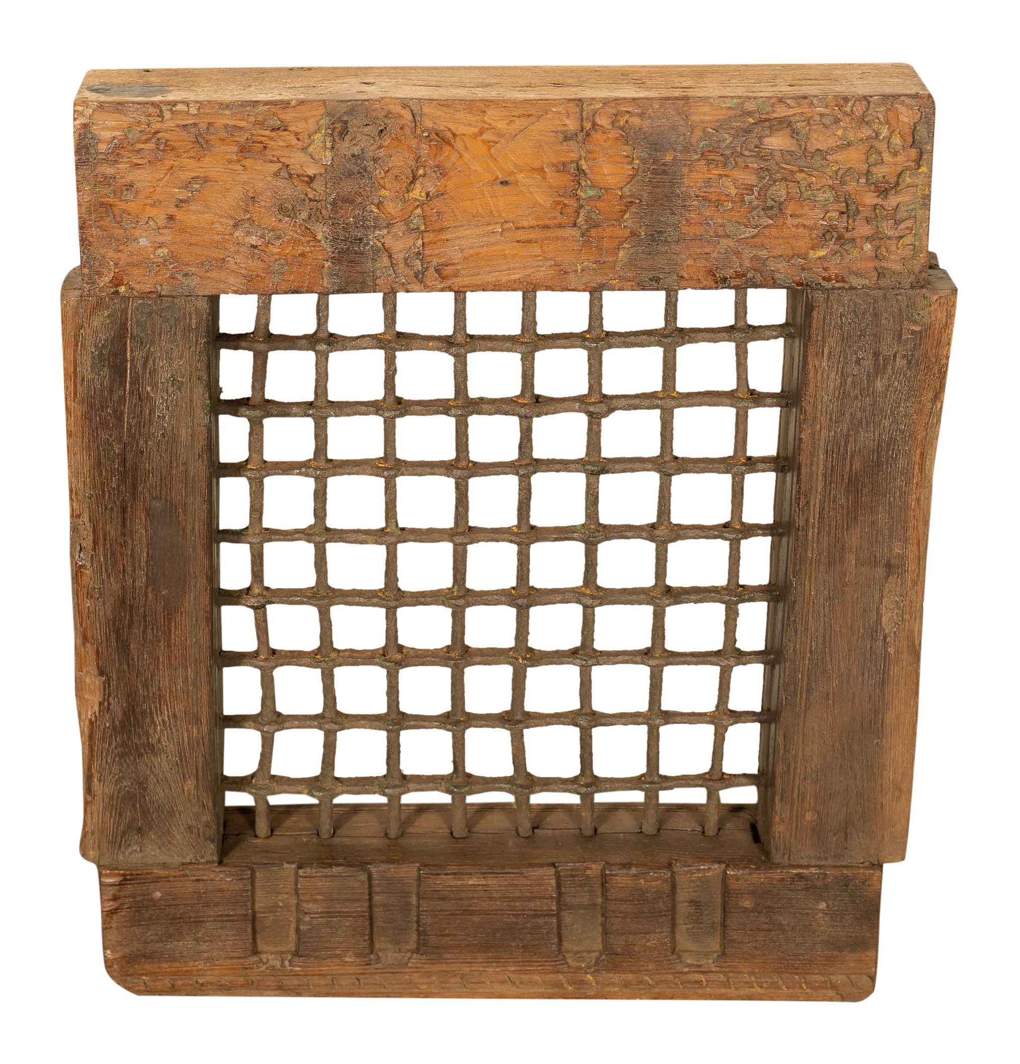 Biscottini Finestra finestrina grata in legno massello e in ferro antica e vecchia medievale con telaio da interno o da esterno