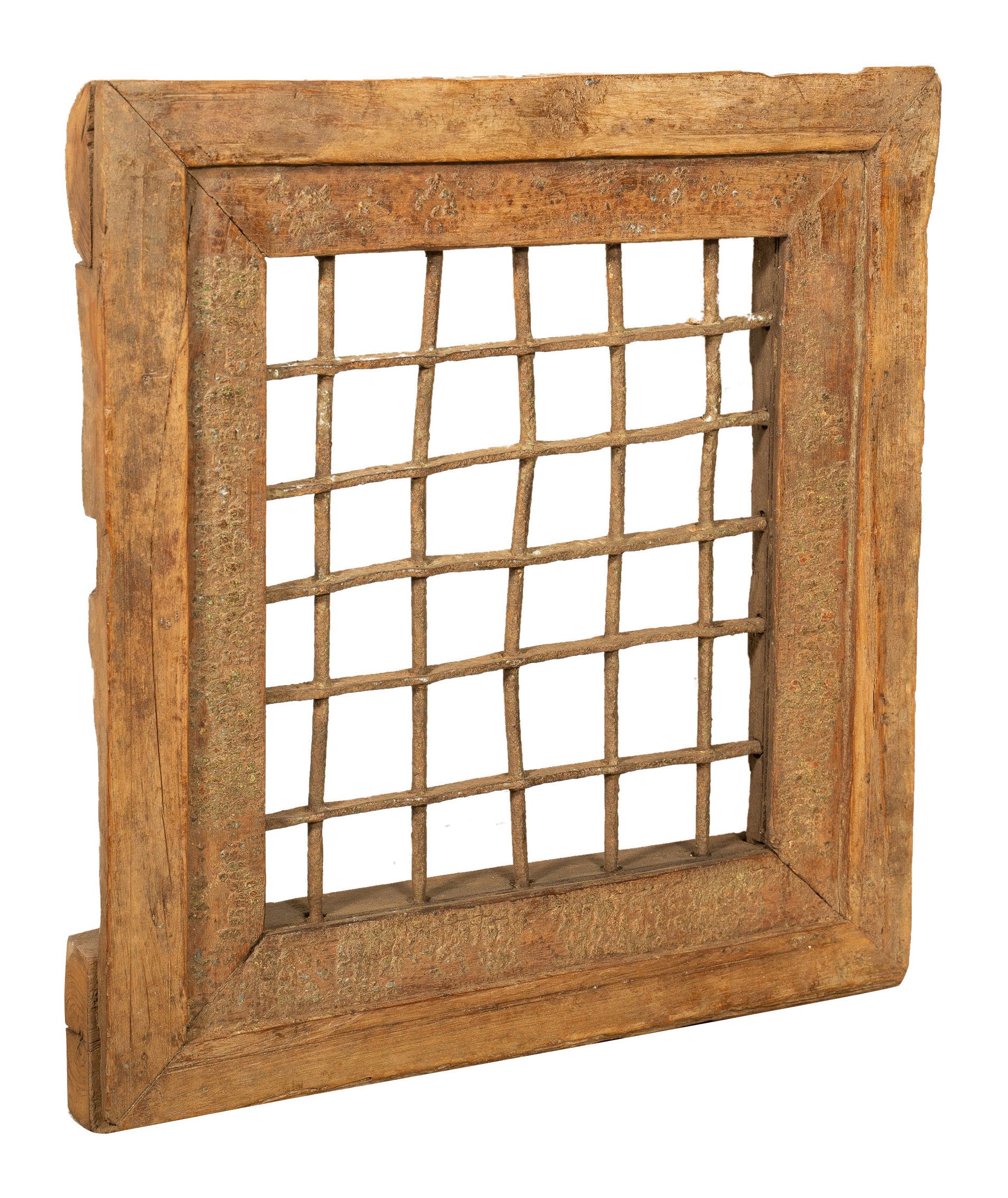 Biscottini Finestra finestrina grata in legno massello e in ferro antica e vecchia medievale con telaio da interno o da esterno