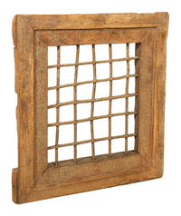 Biscottini Finestra finestrina grata in legno massello e in ferro antica e vecchia medievale con telaio da interno o da esterno