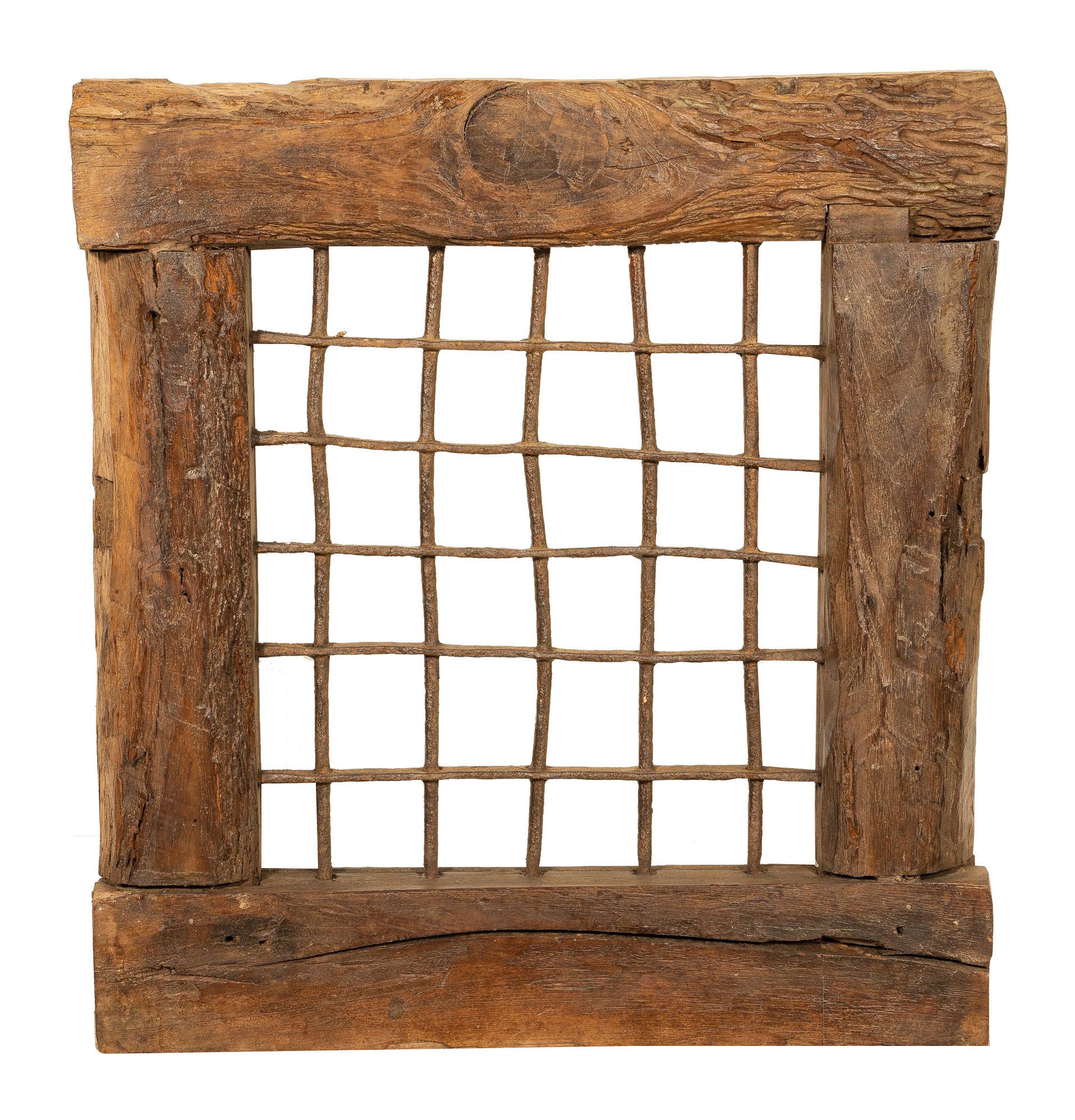 Biscottini Finestra finestrina grata in legno massello e in ferro antica e vecchia medievale con telaio da interno o da esterno