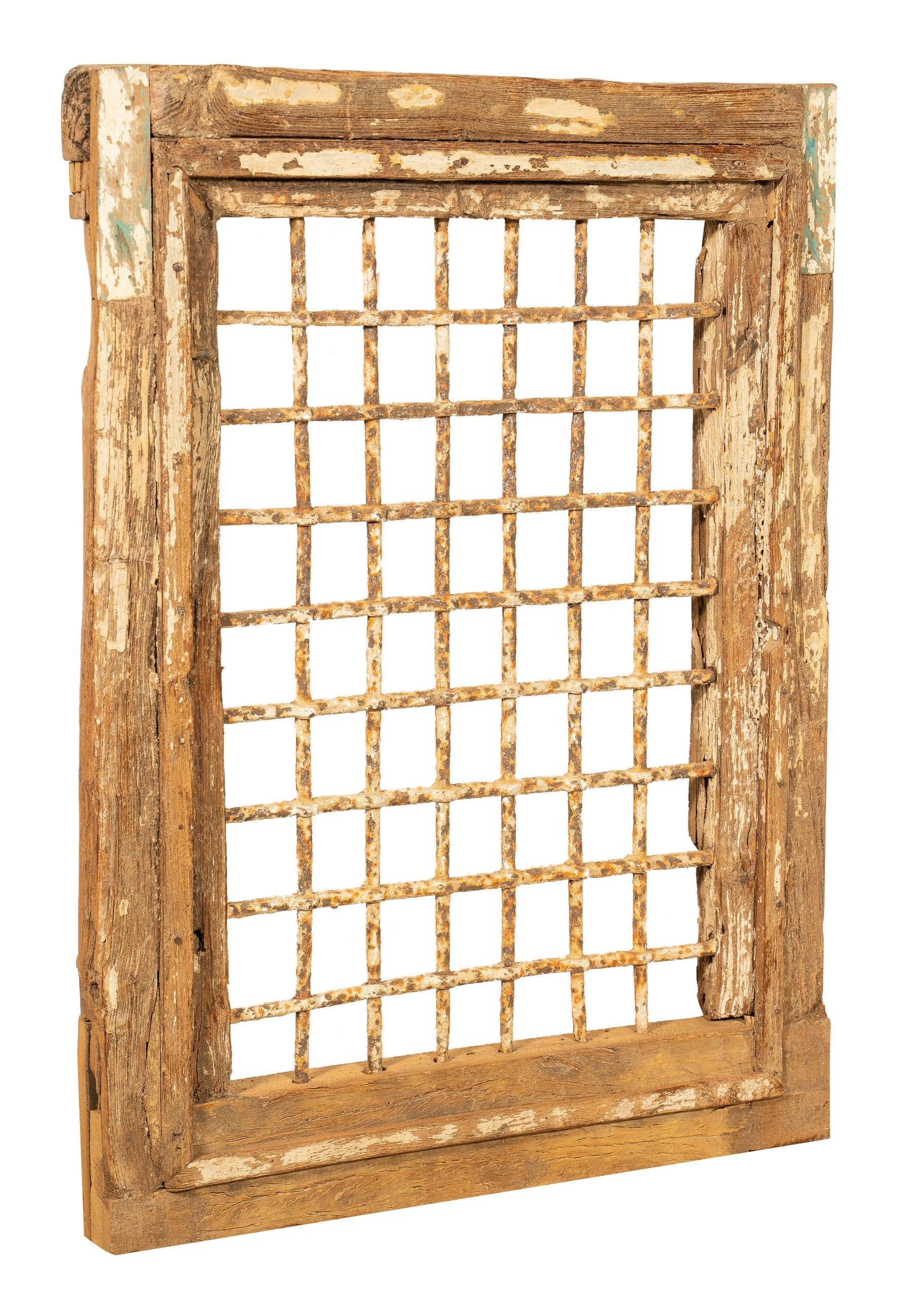 Biscottini Finestra finestrina grata in legno massello e in ferro antica e vecchia medievale con telaio da interno o da esterno