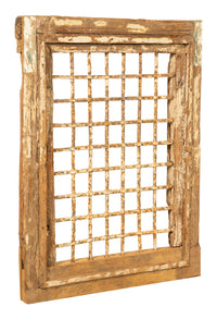 Biscottini Finestra finestrina grata in legno massello e in ferro antica e vecchia medievale con telaio da interno o da esterno