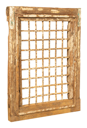 Biscottini Finestra finestrina grata in legno massello e in ferro antica e vecchia medievale con telaio da interno o da esterno