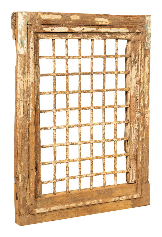 Biscottini Finestra finestrina grata in legno massello e in ferro antica e vecchia medievale con telaio da interno o da esterno