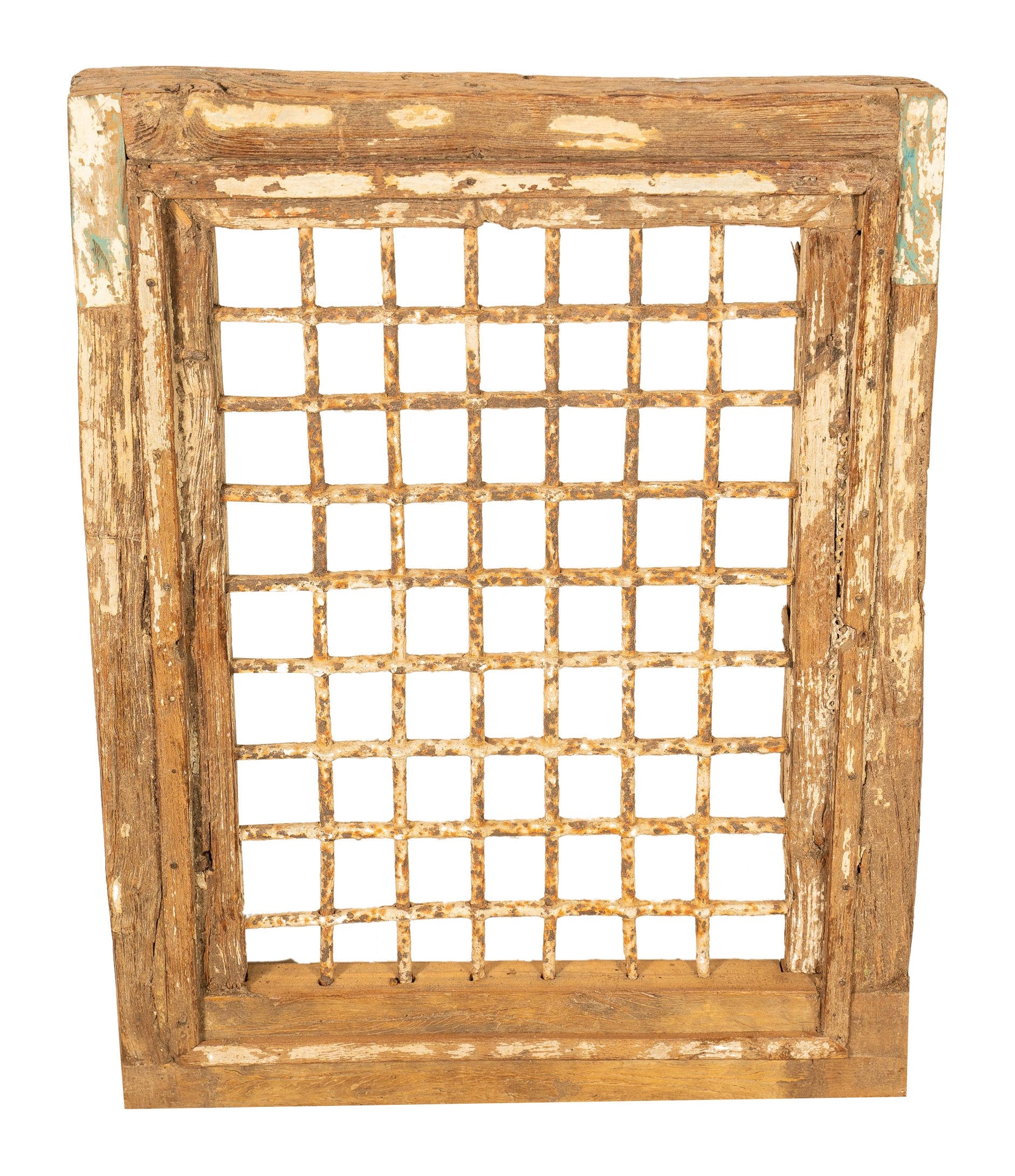 Biscottini Finestra finestrina grata in legno massello e in ferro antica e vecchia medievale con telaio da interno o da esterno