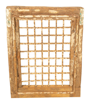 Biscottini Finestra finestrina grata in legno massello e in ferro antica e vecchia medievale con telaio da interno o da esterno