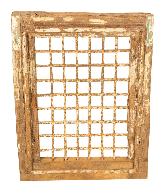 Biscottini Finestra finestrina grata in legno massello e in ferro antica e vecchia medievale con telaio da interno o da esterno
