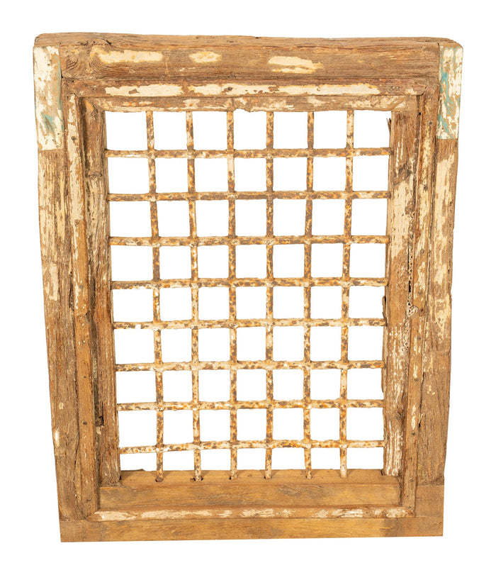 Biscottini Finestra finestrina grata in legno massello e in ferro antica e vecchia medievale con telaio da interno o da esterno