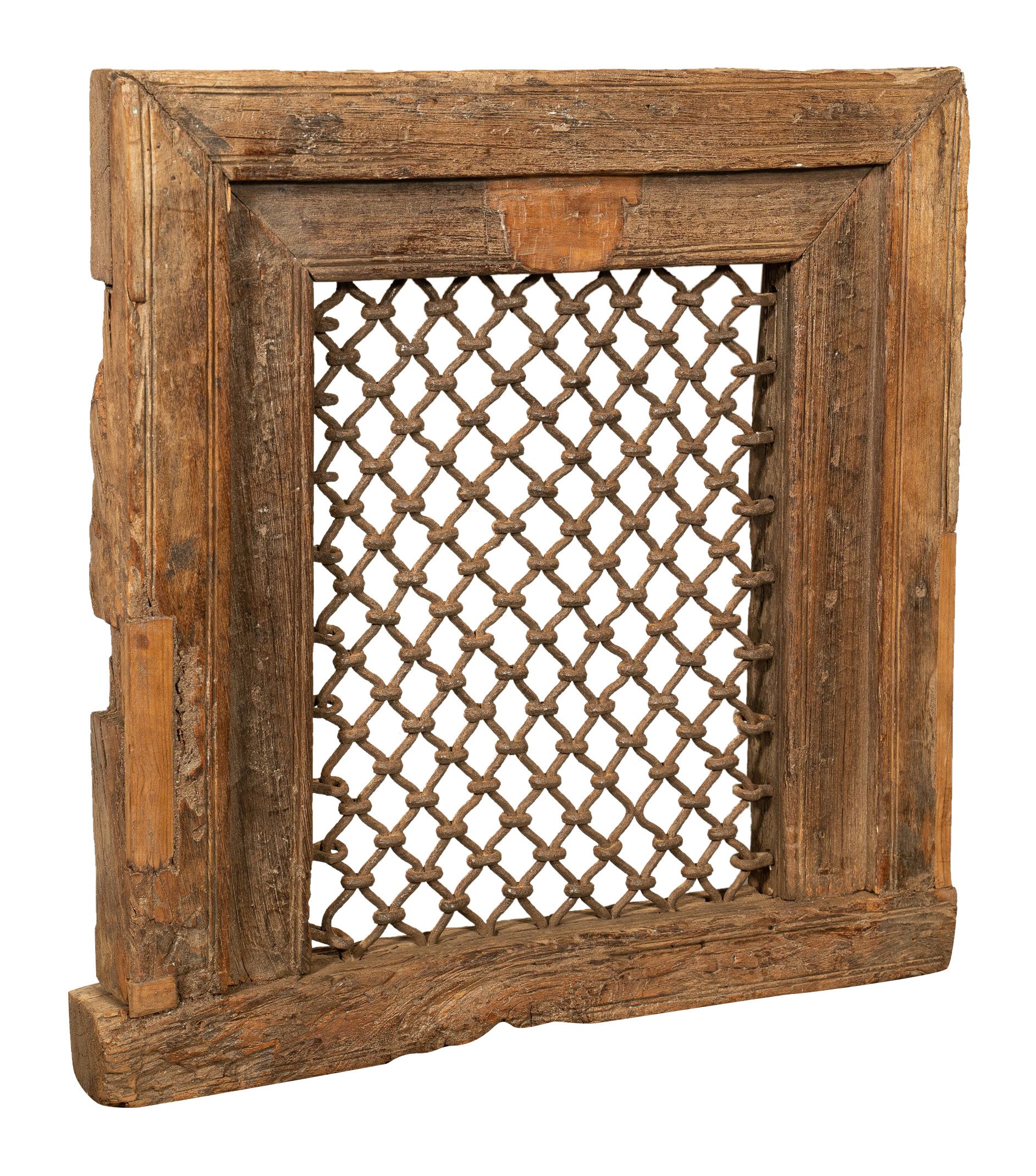 Biscottini Finestra finestrina grata in legno massello e in ferro antica e vecchia medievale con telaio da interno o da esterno