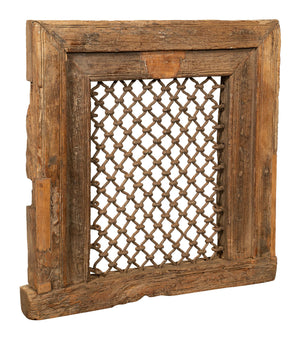 Biscottini Finestra finestrina grata in legno massello e in ferro antica e vecchia medievale con telaio da interno o da esterno