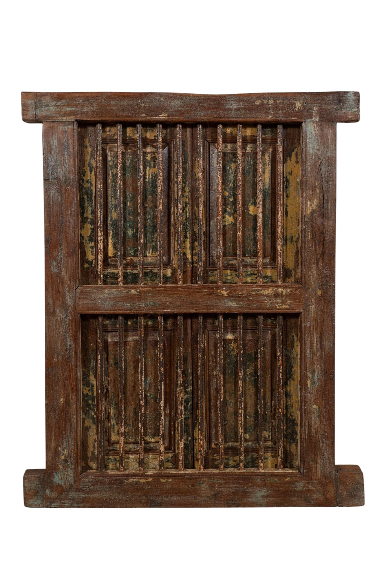 Biscottini Finestra finestrina grata in legno massello e in ferro antica e vecchia medievale con telaio da interno o da esterno