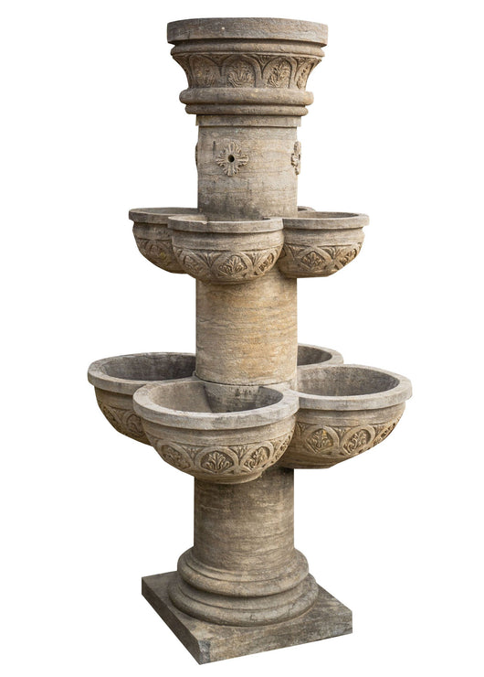 Biscottini Fontana con 8 Vasche in Pietra, L90xPR90xH160 cm Elegante otto giardino.