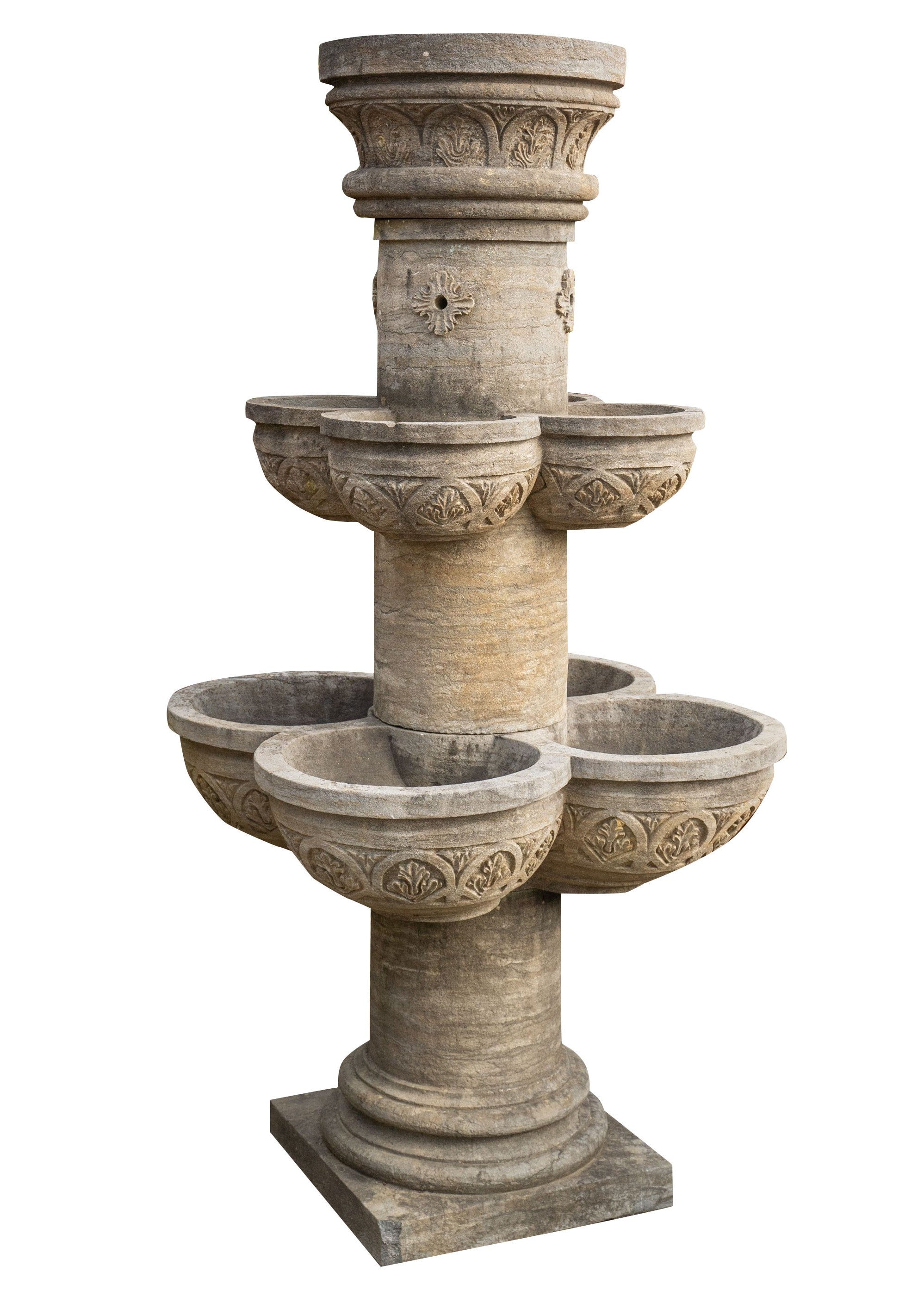 Biscottini Fontana con 8 Vasche in Pietra, L90xPR90xH160 cm Elegante otto giardino.