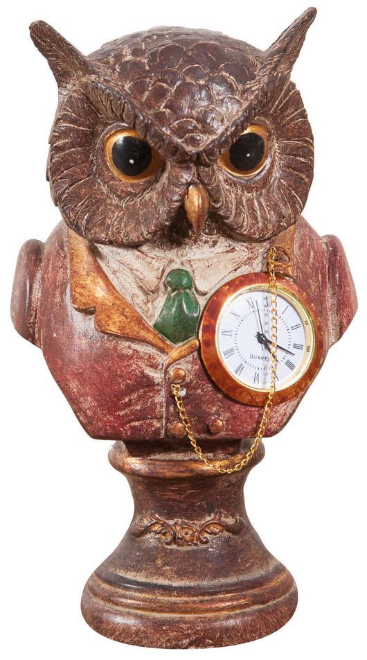 Biscottini Gufo con orologio in resina dipinta L10xPR10xH18 cm Statuetta raffigurante busto