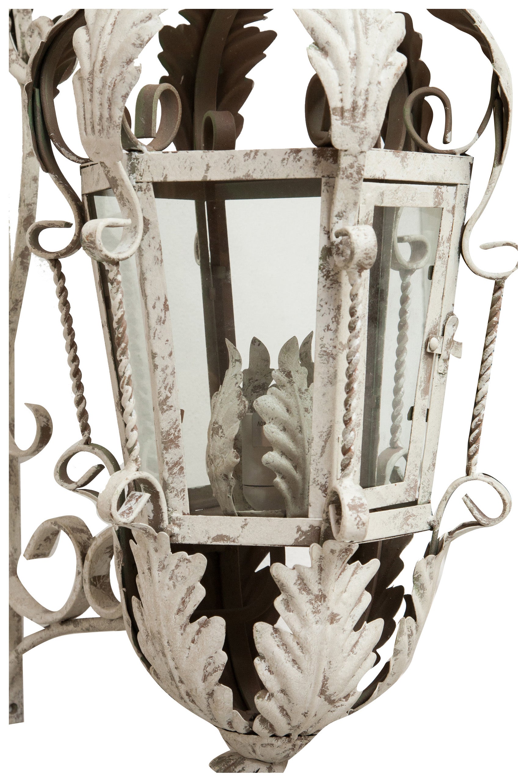 Biscottini Lampada applique a muro elettrificata in ferro battuto finitura bianca anticata L32xPR42,5xH91 cm