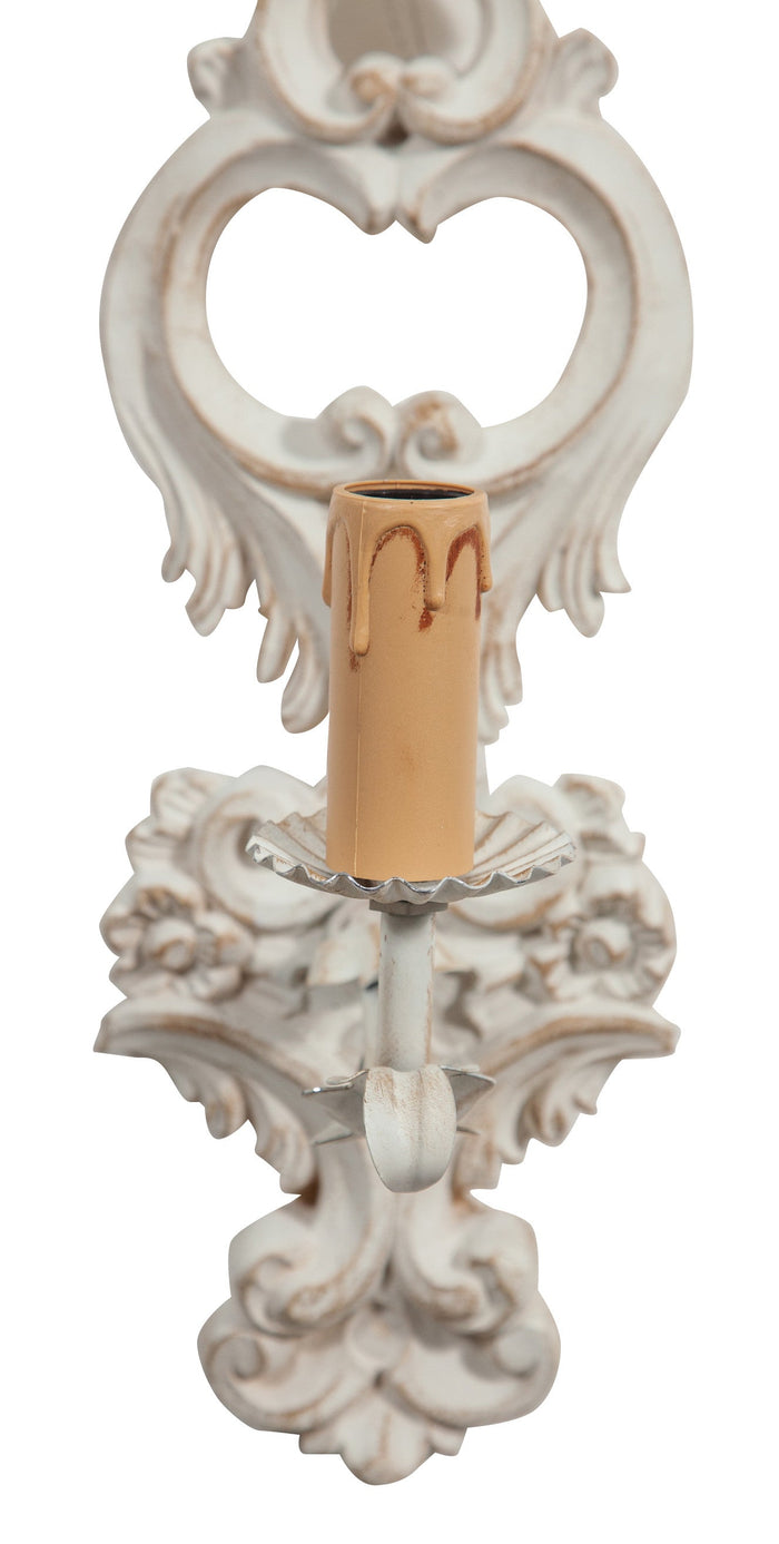 Biscottini Lampada Applique Shabby in legno e ferro finitura bianco anticato Made In Italy