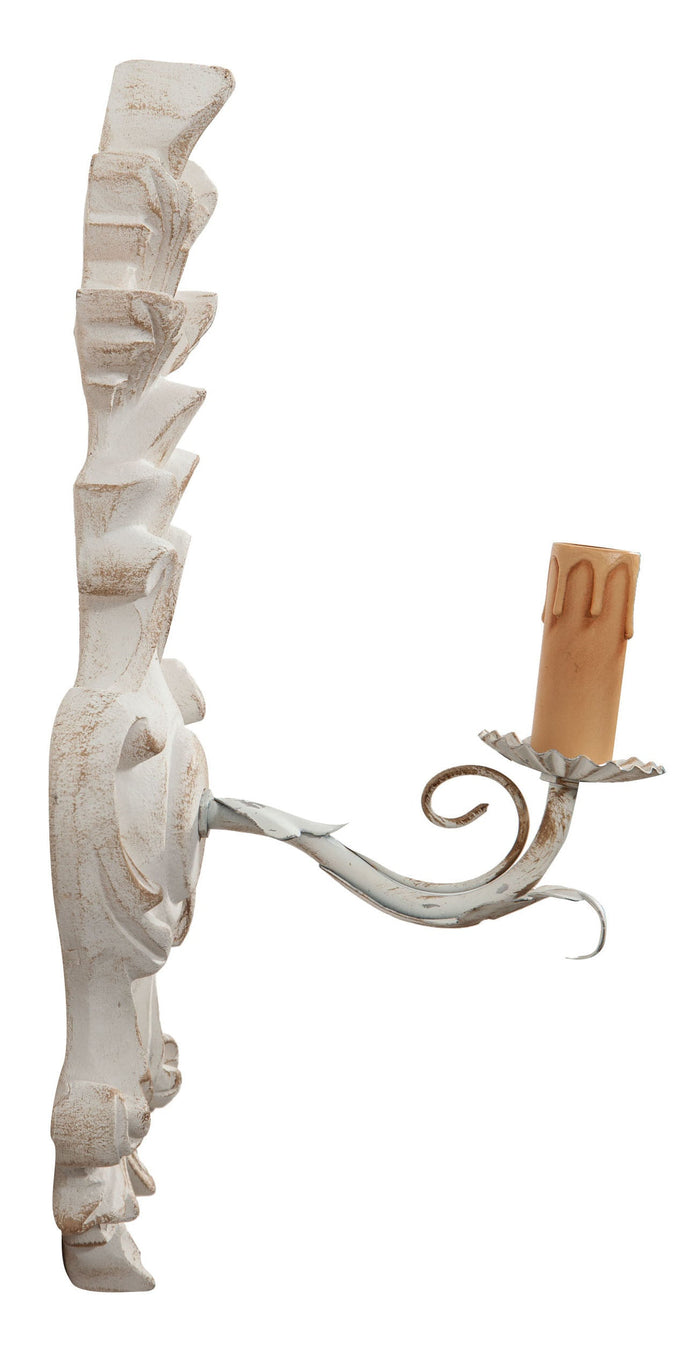 Biscottini Lampada Applique Shabby in legno e ferro finitura bianco anticato Made In Italy