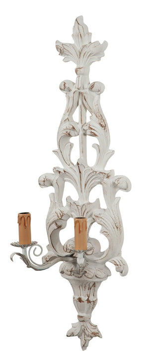 Biscottini Lampada Applique Shabby in legno e ferro finitura bianco anticato Made In Italy