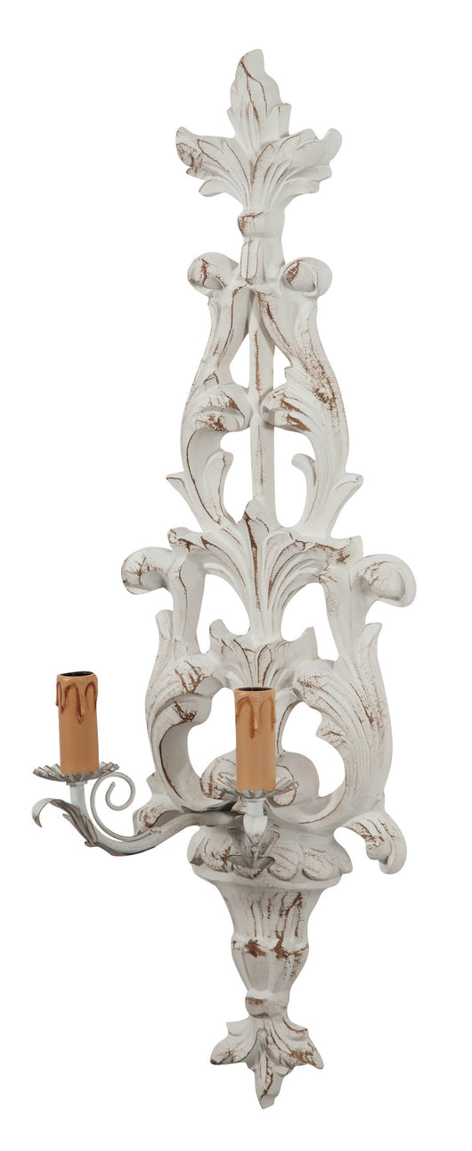 Biscottini Lampada Applique Shabby in legno e ferro finitura bianco anticato Made In Italy