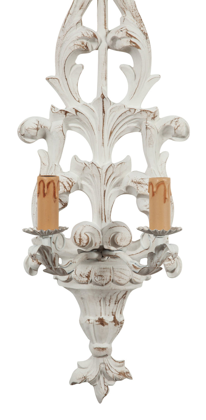 Biscottini Lampada Applique Shabby in legno e ferro finitura bianco anticato Made In Italy