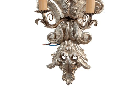 Biscottini Lampada Applique Shabby in legno e ferro finitura foglia argento anticato Made In Italy