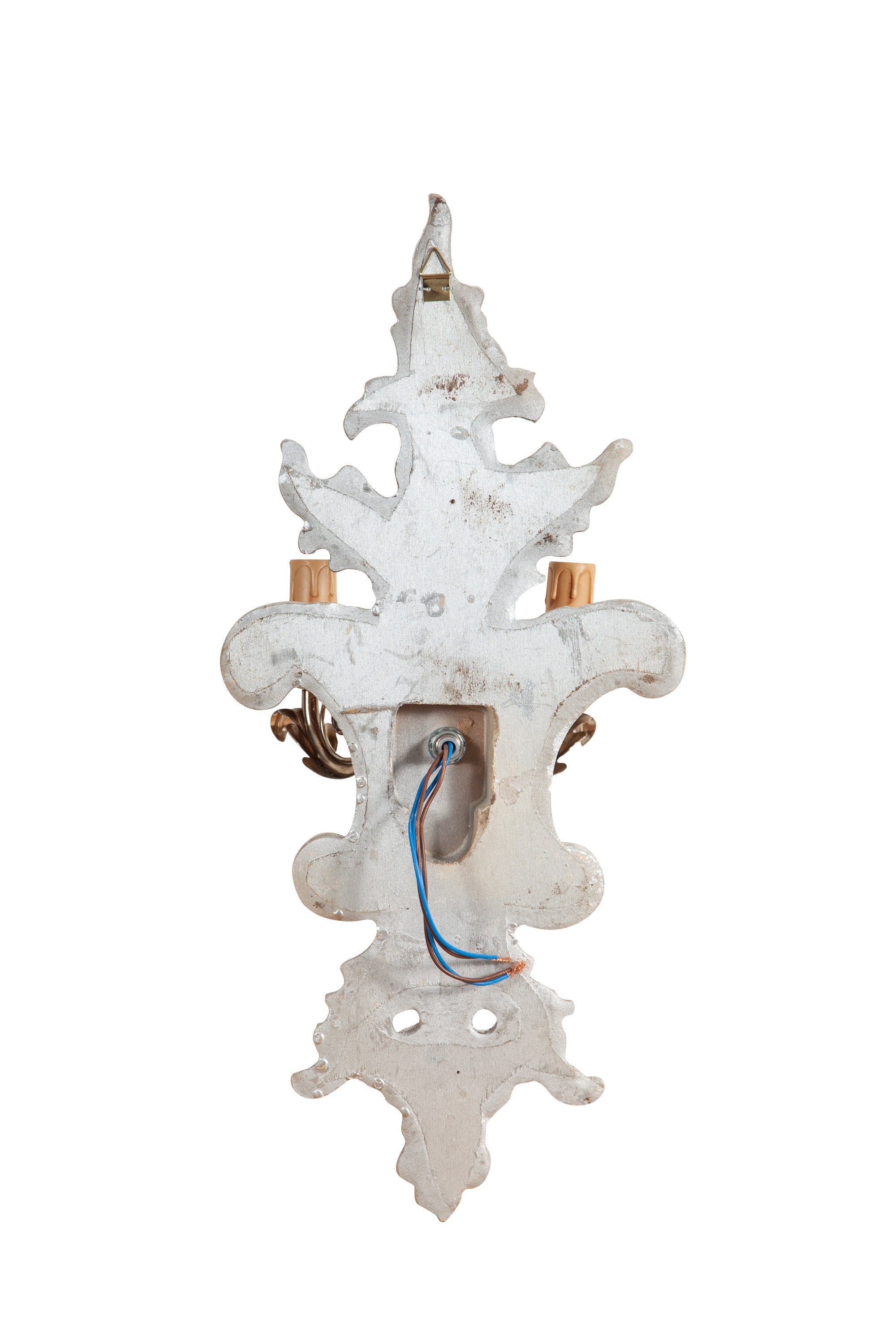 Biscottini Lampada Applique Shabby in legno e ferro finitura foglia argento anticato Made In Italy