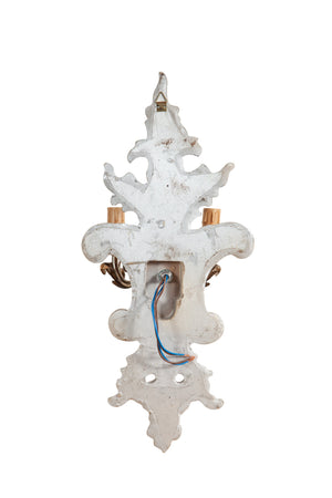 Biscottini Lampada Applique Shabby in legno e ferro finitura foglia argento anticato Made In Italy