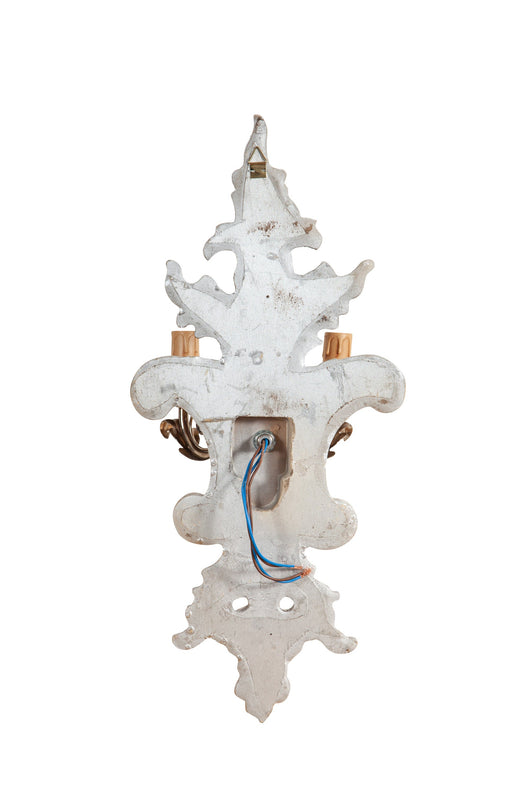 Biscottini Lampada Applique Shabby in legno e ferro finitura foglia argento anticato Made In Italy