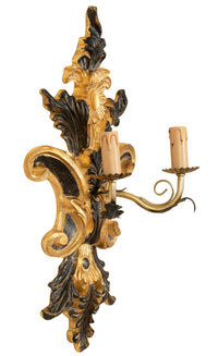 Biscottini Lampada Applique Shabby in legno e ferro finitura foglia oro anticato e nero Made In Italy