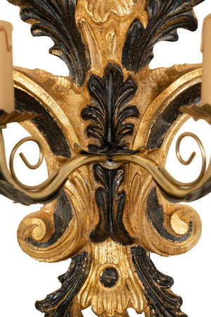 Biscottini Lampada Applique Shabby in legno e ferro finitura foglia oro anticato e nero Made In Italy