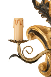 Biscottini Lampada Applique Shabby in legno e ferro finitura foglia oro anticato e nero Made In Italy