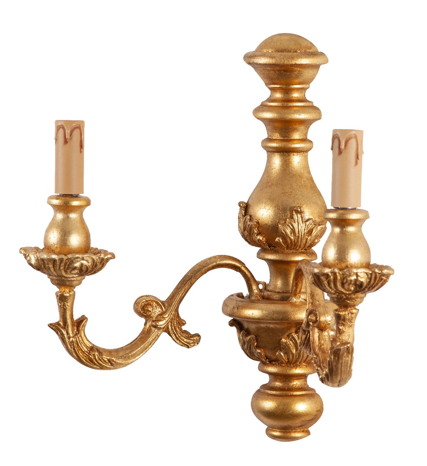 Biscottini Lampada Applique Shabby in legno e ferro finitura foglia oro anticato Made In Italy