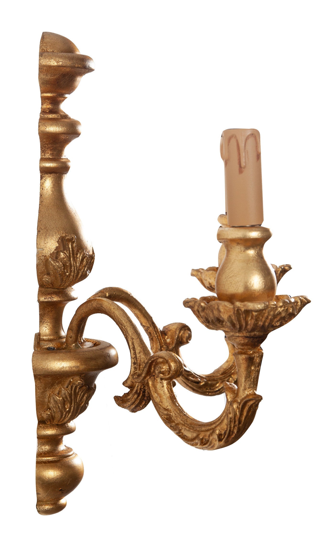 Biscottini Lampada Applique Shabby in legno e ferro finitura foglia oro anticato Made In Italy