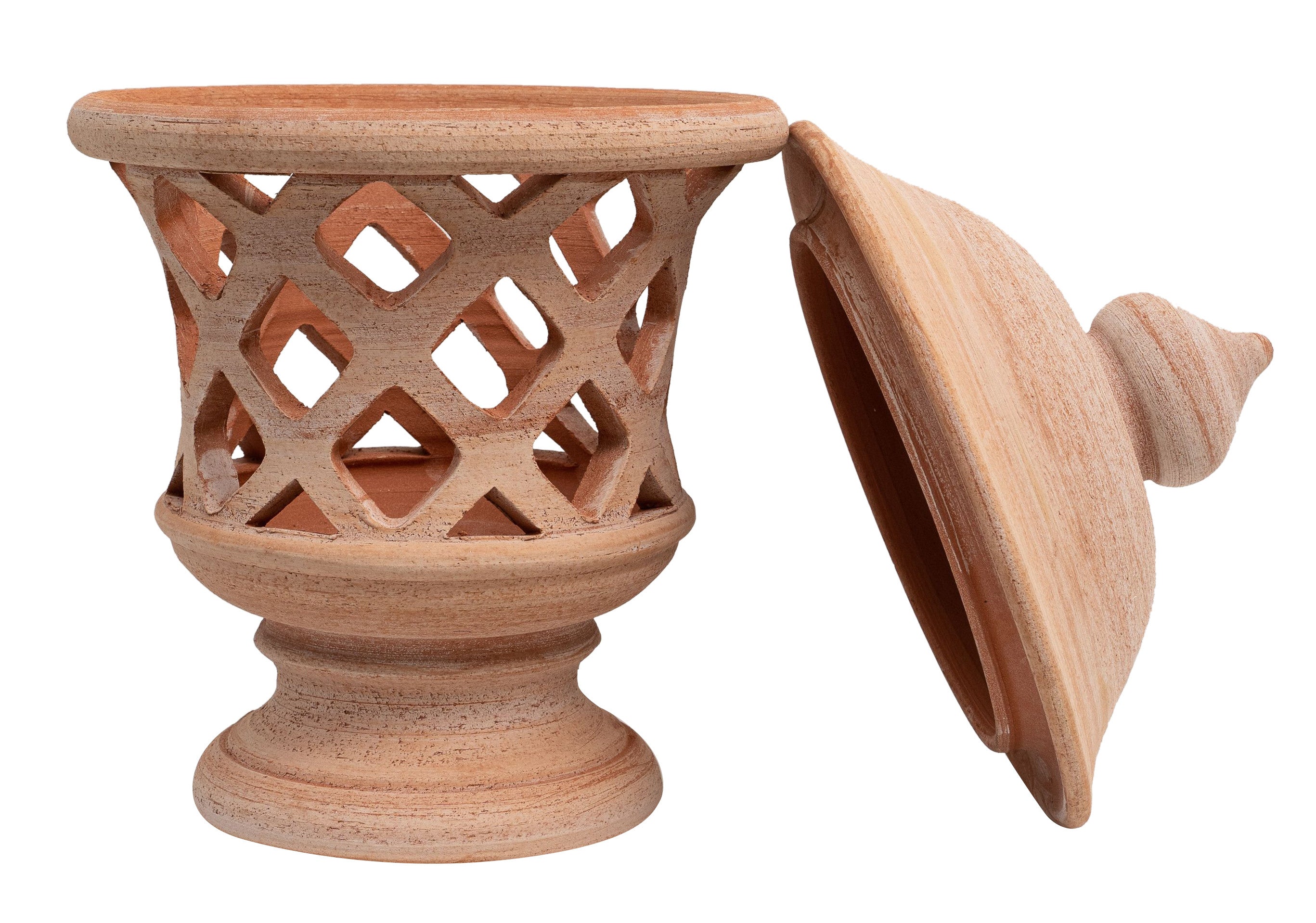 Biscottini Lanterna Terracotta 100% made in Italy interamente lavorata a mano al tornio Porta candele per la casa L30XPR30XH46 CM