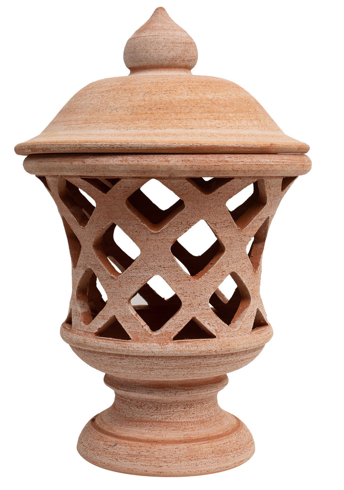 Biscottini Lanterna Terracotta 100% made in Italy interamente lavorata a mano al tornio Portacandele per la casa L35XPR35XH55 CM