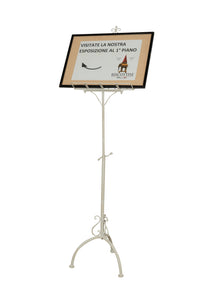 Biscottini Leggio da terra in ferro battuto pieno finitura bianca anticata L46xPR32xH139 cm