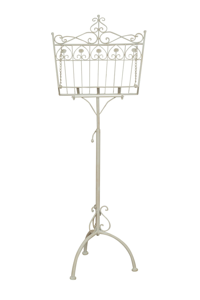 Biscottini Leggio da terra in ferro battuto pieno finitura bianca anticata L46xPR32xH139 cm