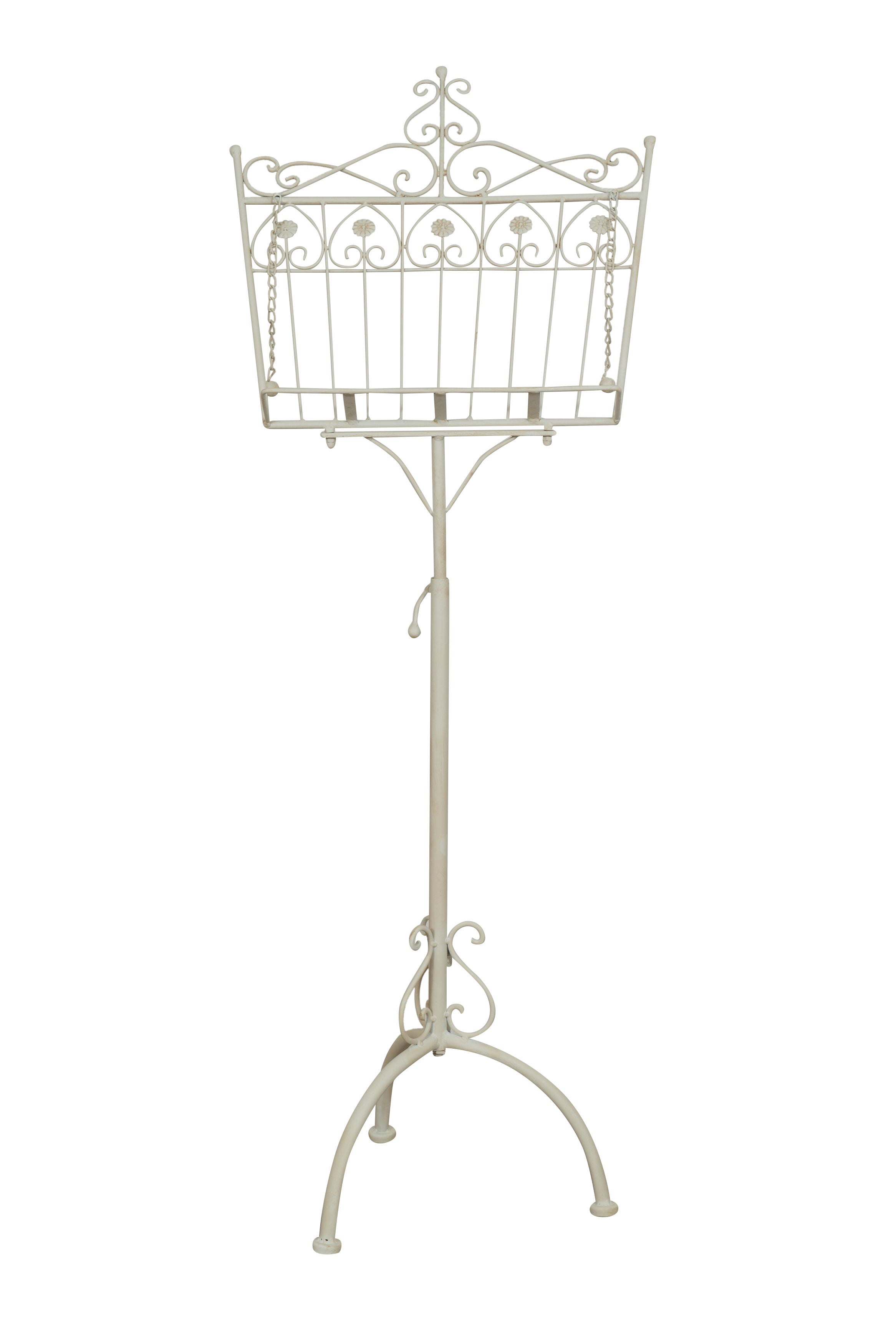 Biscottini Leggio da terra in ferro battuto pieno finitura bianca anticata L46xPR32xH139 cm