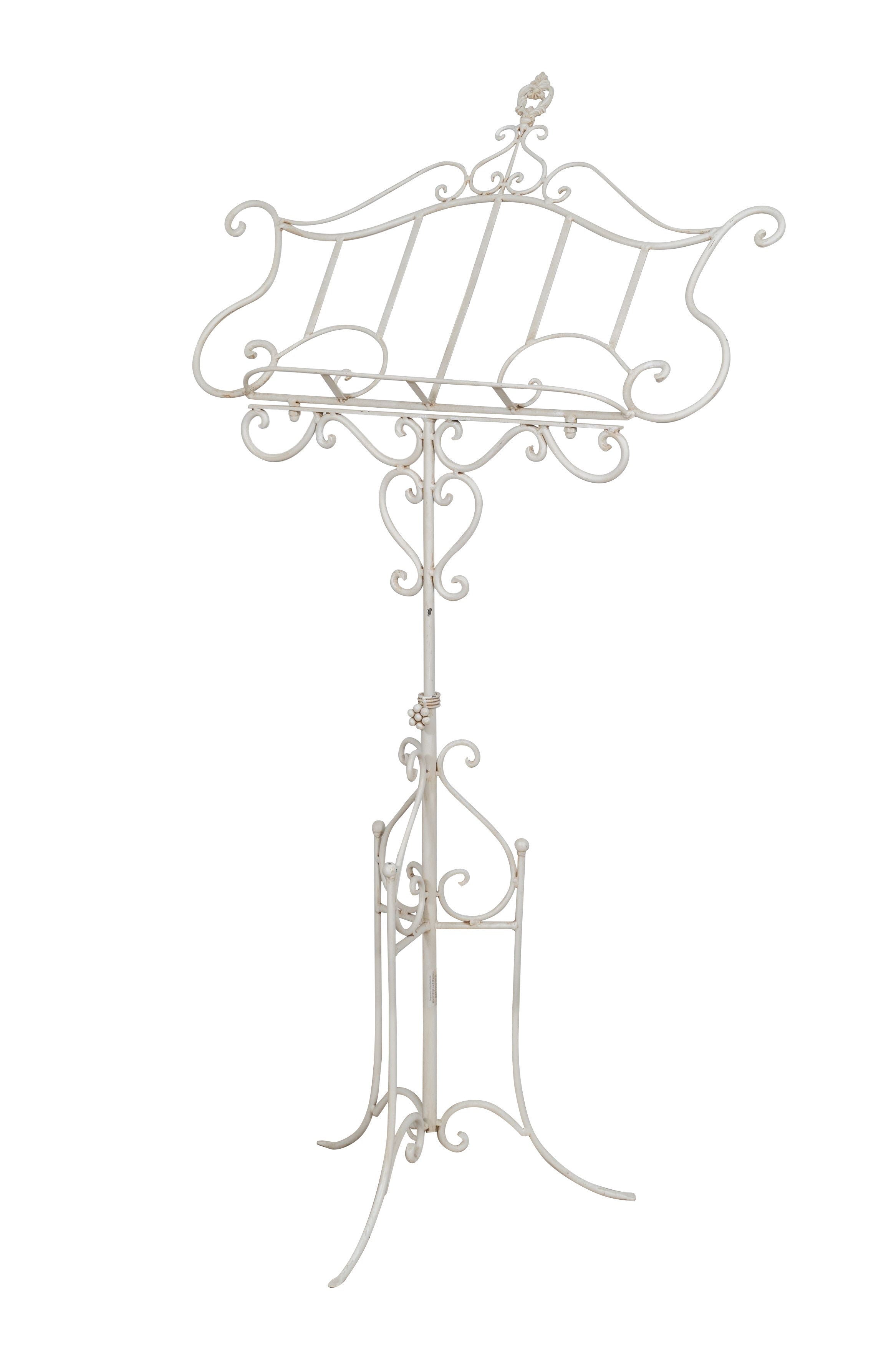 Biscottini Leggio da terra in ferro battuto pieno finitura bianca anticata L85xPR46xH140 cm