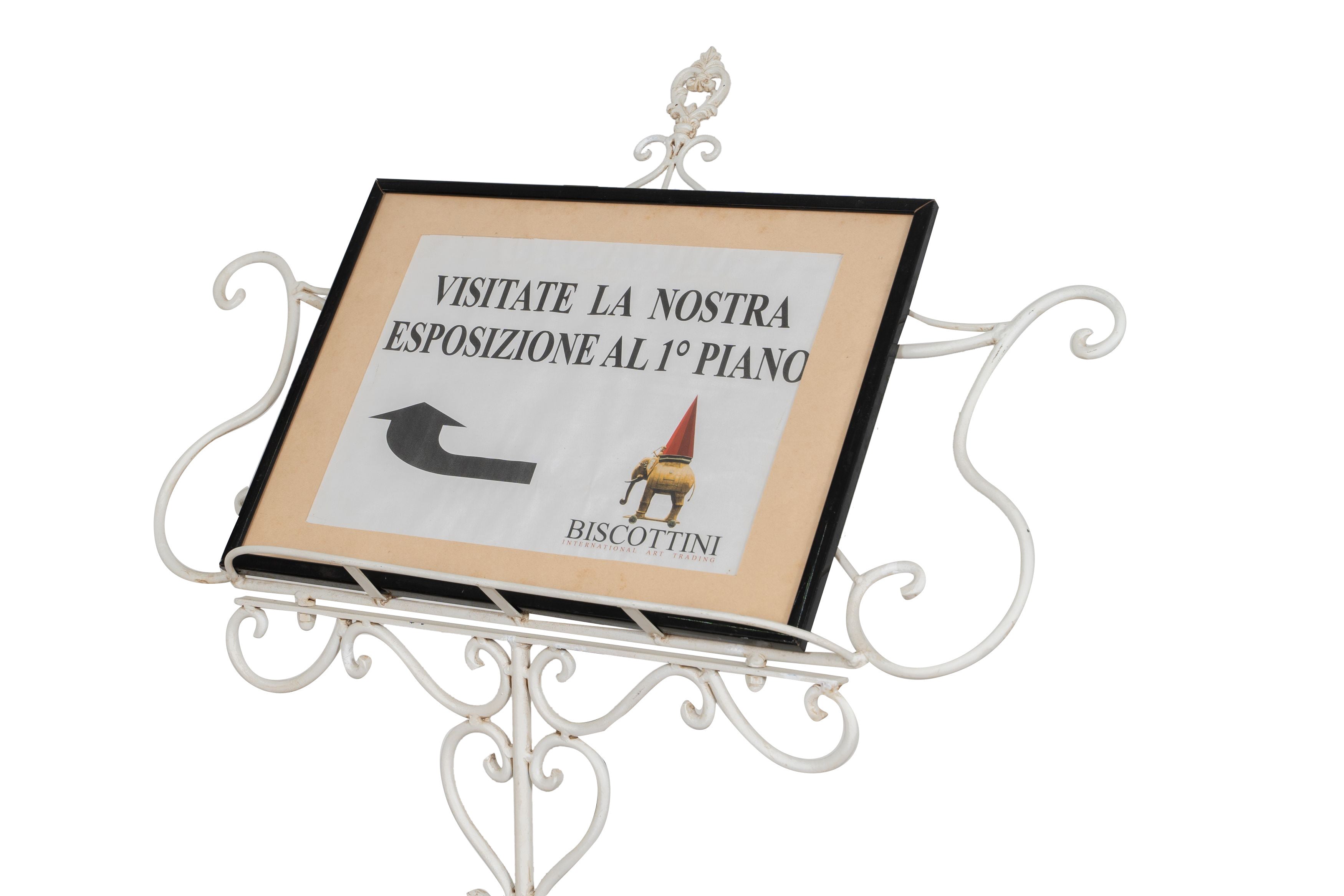 Biscottini Leggio da terra in ferro battuto pieno finitura bianca anticata L85xPR46xH140 cm